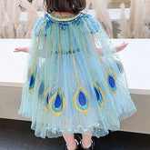 Peacock Girl Princess Party Costume Tulle Cape Cloaks Halloween Dress-TB00831-Veeddydropshipping